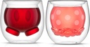 JoyJolt Mickey Pants and Minnie Skirt 3D 7.4oz Double Wall Glass Coffee Cups Set of 2, Disney Coffee Mug, Espresso and Tea Cups, Collection of Double Wall Glasses, Disney Gifts