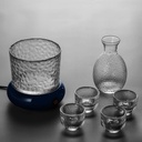 Sake Set Glasses with Thermostat Warmer, Japanese Sake Carafe Decanter 280ml and 4 Sake Cups Set, for Warmer Alcohol Liquor,Green