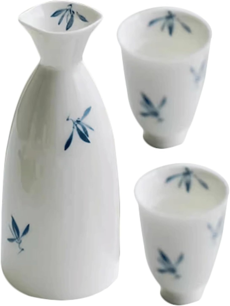 Celadon Wine Glasses Set 3 Pieces Ceramic Sake Set Japanese Sake Cup Set Sake Pot Set Traditional Japanese Sake Cup Set