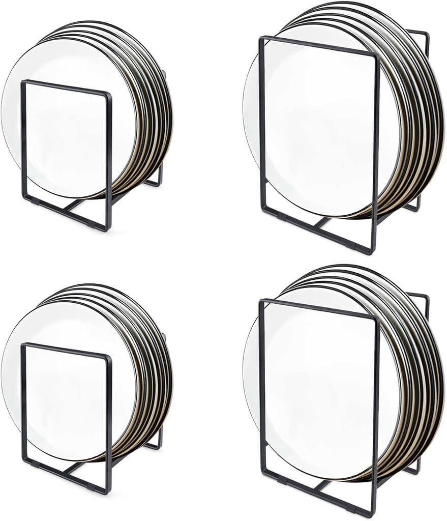 4 Pack Plate Organizer Holder, Vertical Metal Dish Drying Rack Storage Stand for Cabinet, Cupboard, Kitchen Counter, 2 Large 2 Small (Black)