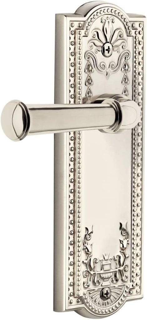 Grandeur PARGEO_PSG_238 Parthenon Solid Brass Rose Right Handed Passage Door Lever Set with Georgetown Lever and 2-3/8" Backset - Polished Nickel