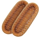 2 Set 14.5" Poly-Wicker Bread Basket, Long Woven Tabletop Food Serving Basket, Honey Brown - Set of 2