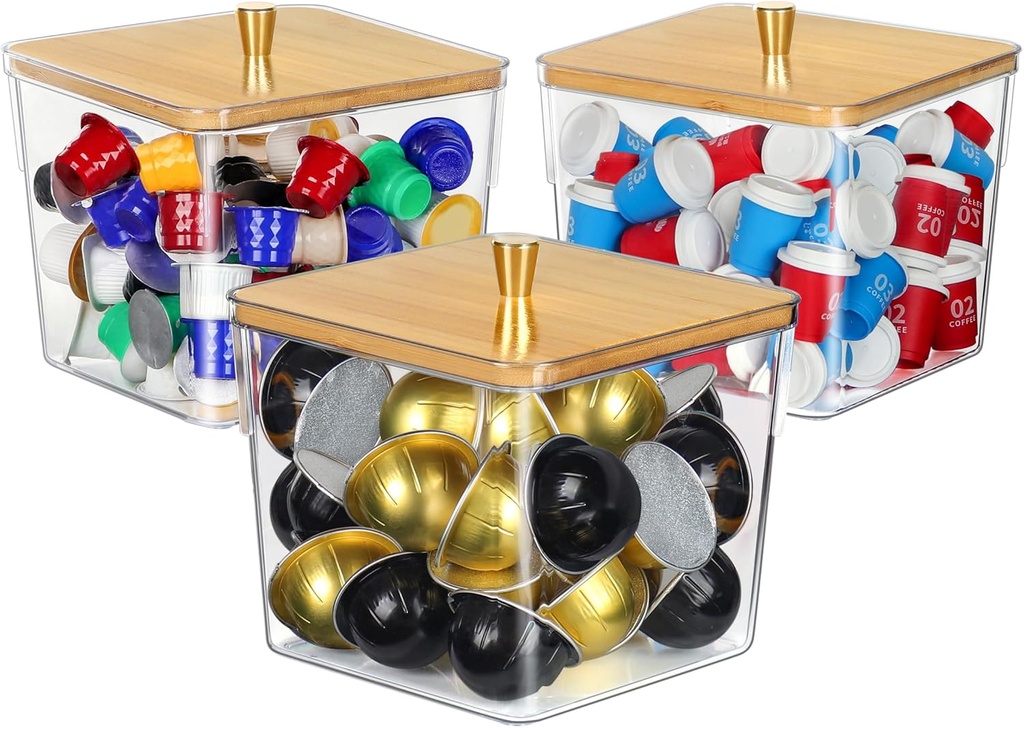 3 Pack Coffee Pod Storage Container, Large Capacity K-Cup Holder Container Holds up to 70 Small or 50 Big Vertuo Pods, Acrylic Organizer and Storage for Laundry Pod, Dishwasher Pod, Candy