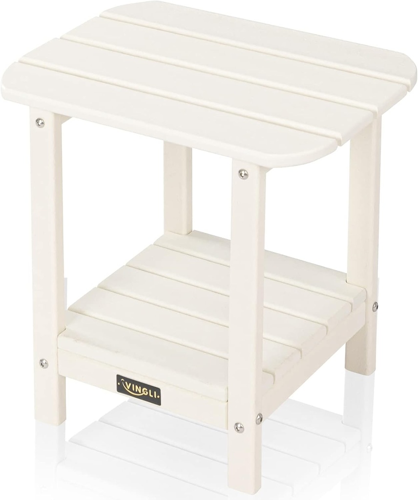 VINGLI HDPE Outdoor Side Table, Waterproof 2-Tier Patio Side Table End Tables for Patio Deck Porch Backyard Pool (White)