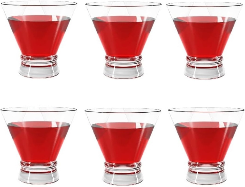 Martini Glasses Set of 6 - Crystal Cocktail Glasses, Stemless Martini Glass for Bar, Martini, Pisco Sour Brandy, Dessert Cups, Sake Cup, 8oz (Set of 6)