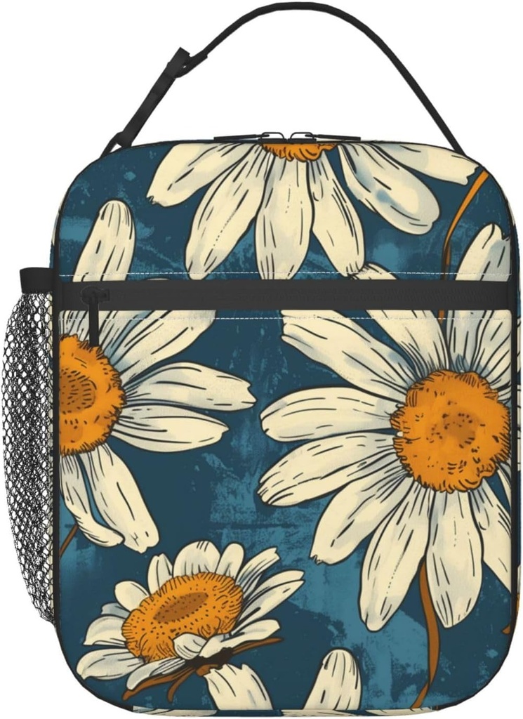 Insulated Lunch Box for Women Girls Daisy Lunch Box for Work,Picnic,School,Travel,Hiking, Beach or Fishing Polyester Daisy Lunch Bag