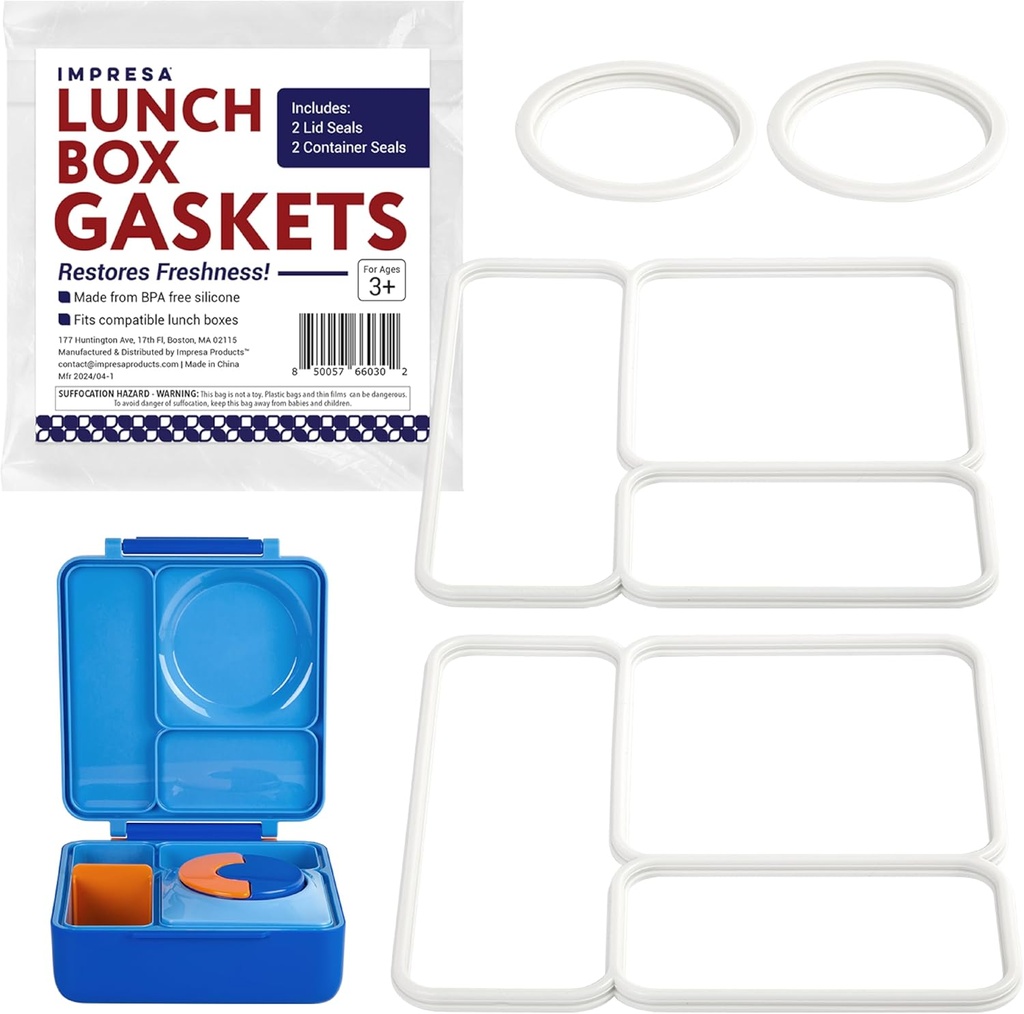 IMPRESA Silicone Bento Box Seal Gasket Set - Pack of 4, Gray - Compatible with Omiebox - Airtight & Leak-Proof for Insulated Lunch Containers - Dishwasher Safe