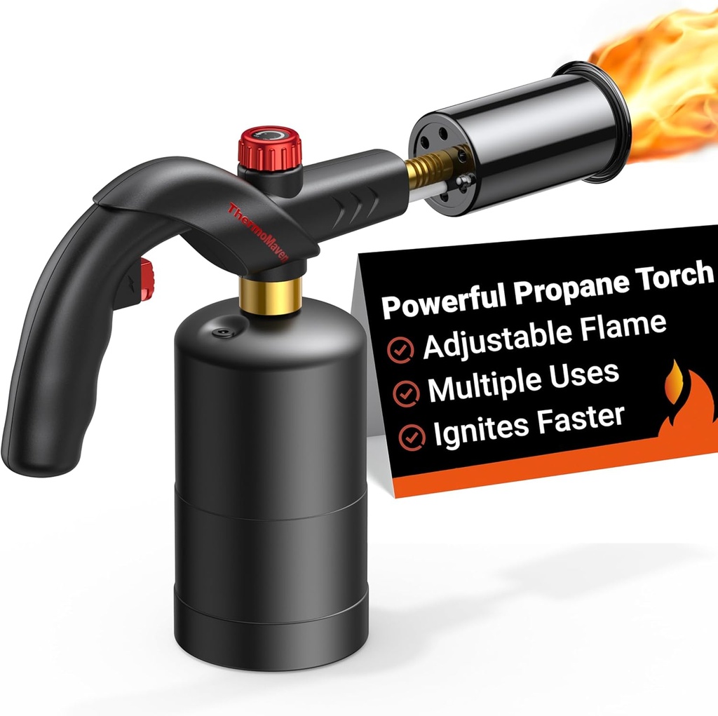 ThermoMaven Powerful Propane Torch, Kitchen Cooking Torch, Culinary Torch Lighter, Adjustable Blow Torch for Sous Vide Searing Steak, BBQ, Grill, Campfire Charcoal Starter (Propane Tank Not Included)