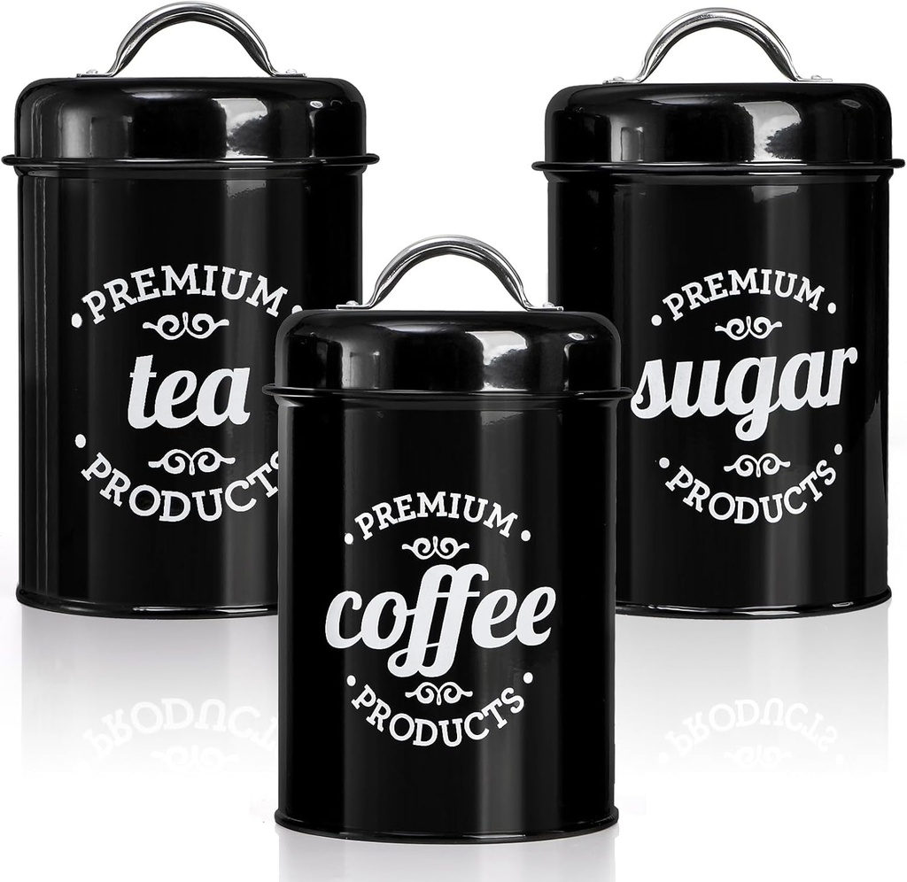 Hedume 3 Pack Airtight Canisters for Kitchen Counter, Coffee, Tea, Sugar Metal Containers with Lids, Country Rustic Decor for Kitchen, Decorative Nesting Kitchen Canister Jars, Food Storage