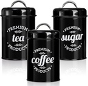 Hedume 3 Pack Airtight Canisters for Kitchen Counter, Coffee, Tea, Sugar Metal Containers with Lids, Country Rustic Decor for Kitchen, Decorative Nesting Kitchen Canister Jars, Food Storage