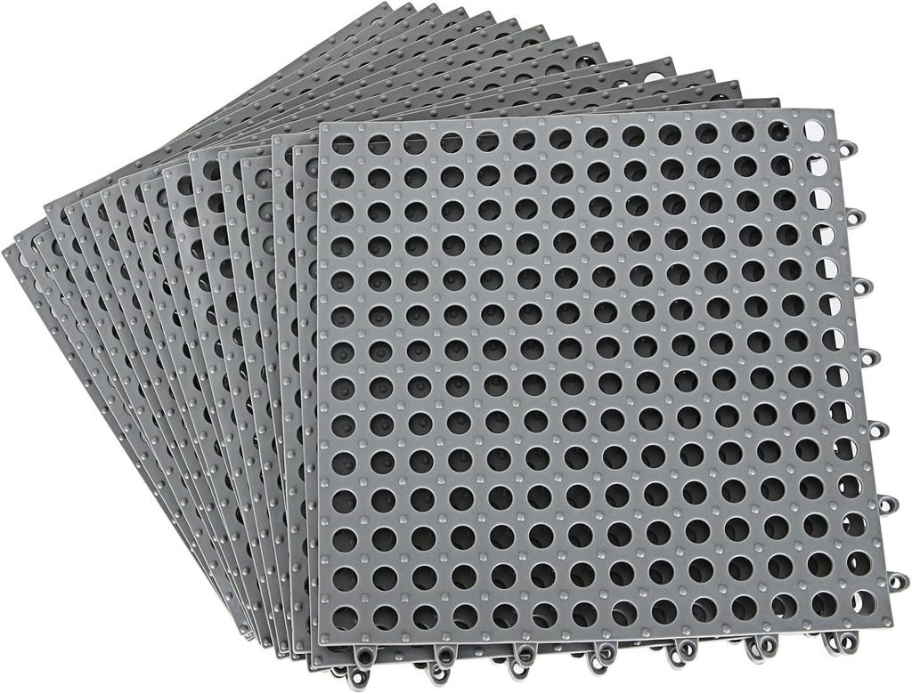 16Pack 12" x 12" Interlocking Rubber Floor Tiles Non-Slip Pool Mat Splicing Shower Cushion Mat for Bathroom, Deck, Drain, Pool, Patio, Balcony, Kennel, Dark Gray