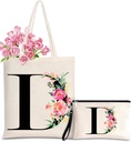 Initial Canvas Tote Bag for Women, Personalized Monogrammed Tote Bags with Makeup Gift Bag for Wedding Bridesmaids Birthday