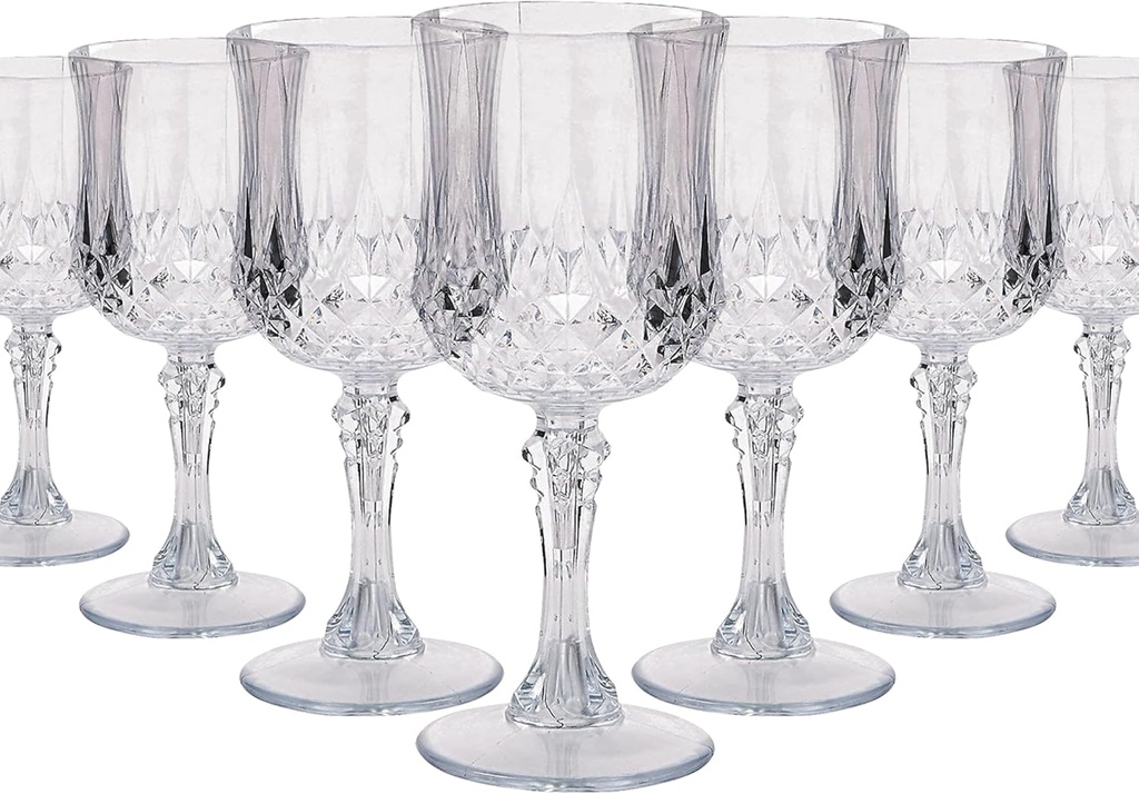 Fun Express Bulk Clear Plastic Patterned Wine Glasses, 48 Pieces, Wedding, Reception, Grand Event Party Supplies