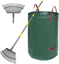 Adjustable Garden Rake for Leaves 36-73" Long Handle, 18" Wide, Heavy Duty with 25 Metal Tines ，Includes 32Gallon Leaf Bags，Designed for Lawns, Grass, Shrubs ，Flower Beds