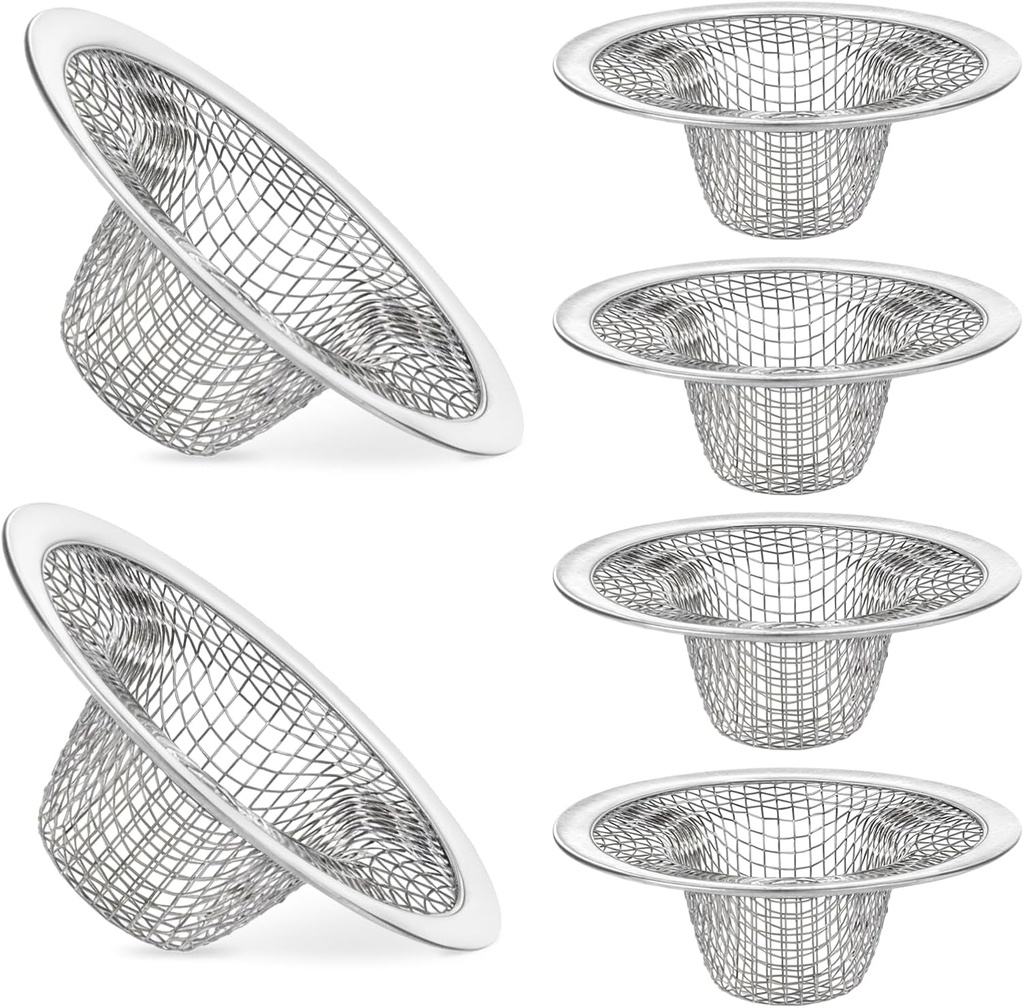 6 Pcs Sink Drain Strainer, 2.1" Top / 1" Stainless Steel Bathroom Sink Strainer Mesh Drain Hair Catcher Basket Filter Trap for Bathtub Lavatory Laundry Kitchen Pool Utility