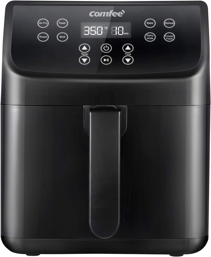 COMFEE' 5.8Qt Digital Air Fryer, Toaster Oven & Oilless Cooker, 1700W with 8 Preset Functions, LED Touchscreen, Shake Reminder, Non-stick Detachable Basket, BPA & PFOA Free (110 electronic Recipes)