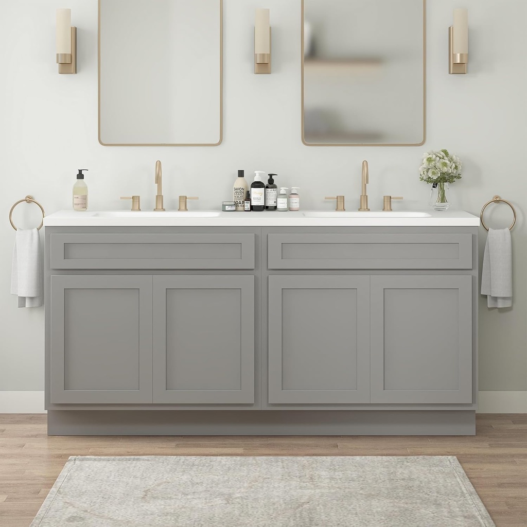 Vanity Art 72 Inch Bathroom Base Cabinet Only, Double Sink Top (Not Include Sink) with Door & Soft Close Hinge, Unassembled Floor Cabinet, Grey, 2ea 36 Inch Combo