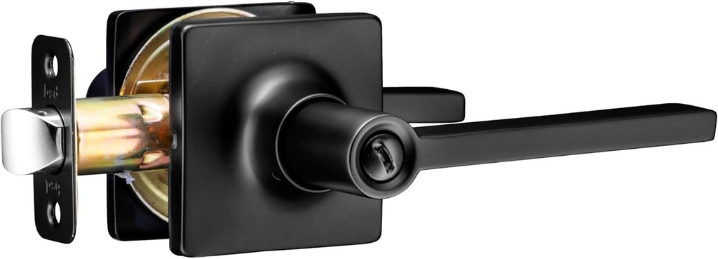 Diodesy- Entry Door Handle with Keyless Lockset Reversible for Right & Left Side Interior Square Privacy Door Lever Heavy Duty Door Knob Matte Black for Bedroom Bathroom Office