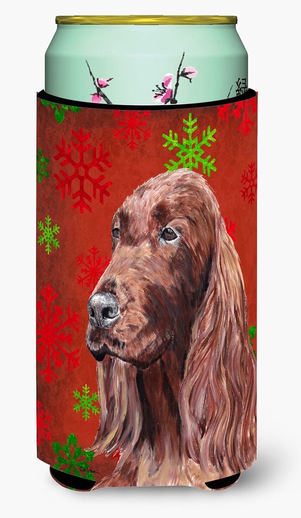 Caroline's Treasures SC9580TBC Irish Setter Red Snowflakes Holiday Tall Boy Hugger Can Cooler Sleeve Hugger Machine Washable Drink Sleeve Hugger Collapsible Insulator Beverage Insulated Holder