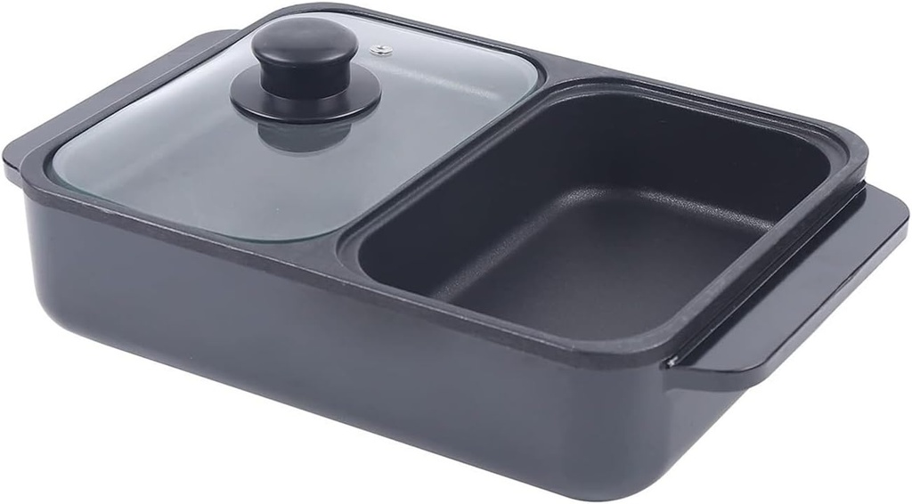 Portable Electric Grill Indoor, 2-in-1 Hot Pot and BBQ Grill with Adjustable Temperature, Non-Stick Surface for Home Kitchen Use, Black(Black)