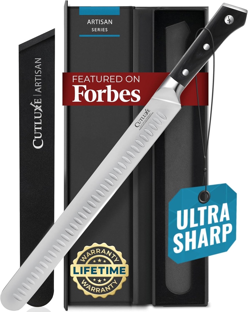 Cutluxe Brisket Knife – 12" Carving & Slicing Knife for Meat & BBQ – Razor Sharp German Steel, Sheath Included, Ergonomic Full Tang Handle Design, Grilling Gifts for Men – Artisan Series