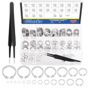 Glarks 211Pcs 21 Sizes C-Clip External Retaining Rings Assortment Set, 304 Stainless Steel 4MM-28MM Snap Ring Shop Assortment Circlip Retainer Rings with A Tweezer for Axles, Shafts and Moving Parts