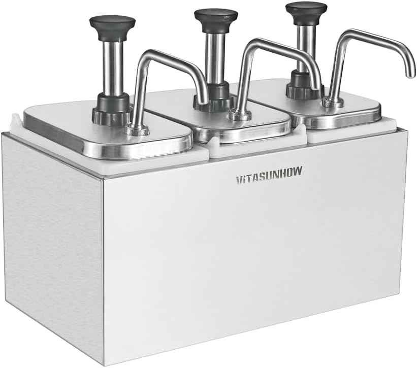 Sauce Pump Dispenser Stainless Steel Dispenser - Large Capacity Condiment Pump Dispenser Quantitative Pressure Head for Variety of Sauces (3002S)