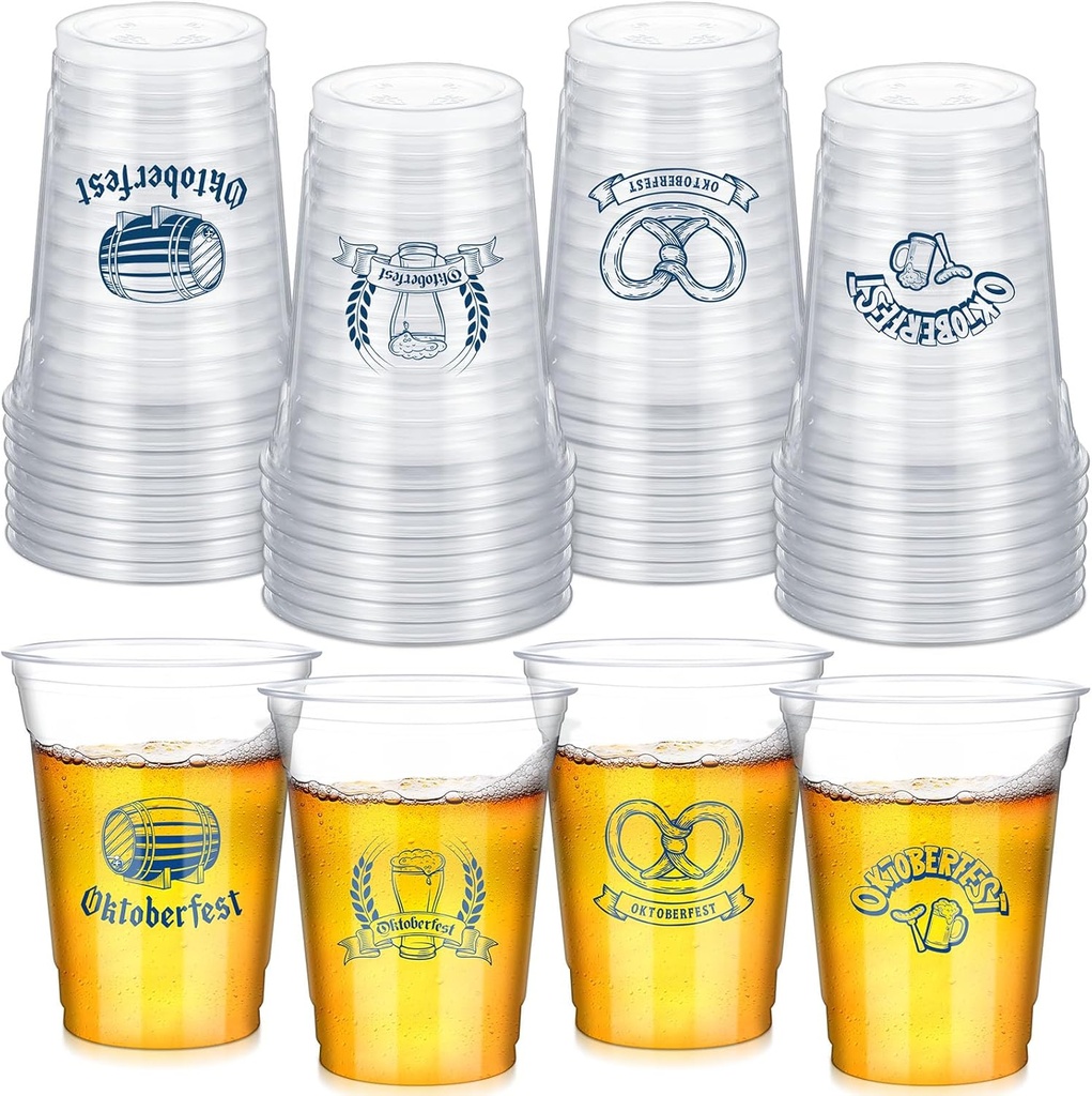 Sliner 40-Piece Oktoberfest Cups Bulk 12 oz German Party Disposable Plastic Beverage Drinking Cups for Bavarian Beer Festival Tableware Supplies, 4 Styles
