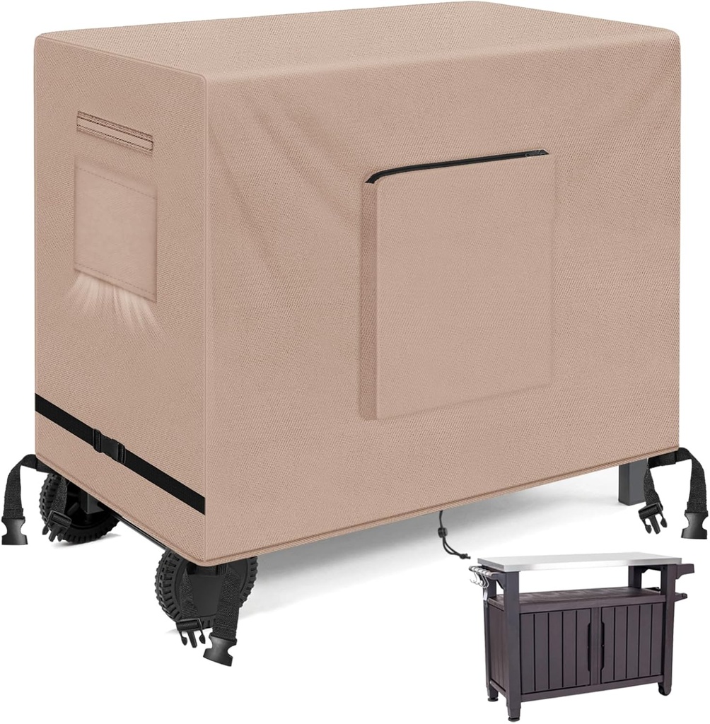 Kovshuiwe Outdoor Table Casing for 38 Inch Keter Unity XL Portable Outdoor Table, Bar Cart Cover for 36 inch Worktable, Waterproof Patio Dining Cart Cover- 36''L x 24''W x 35''H Khaki