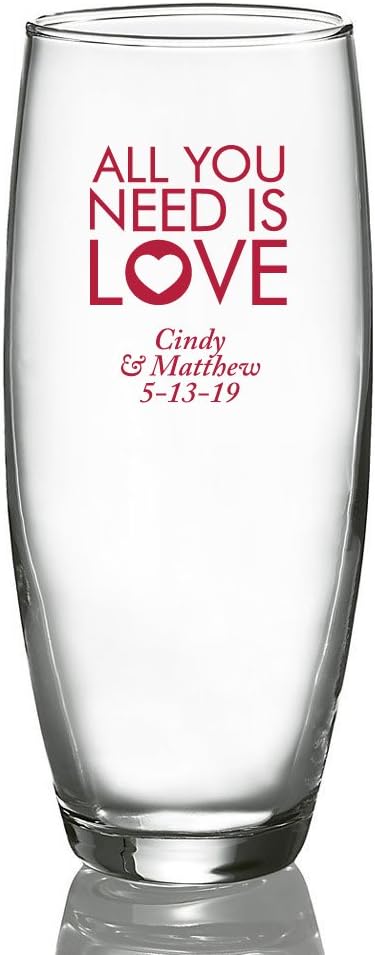 Personalized Color Printed Stemless Champagne Glass - All You Need Is Love - Red - 72 pack