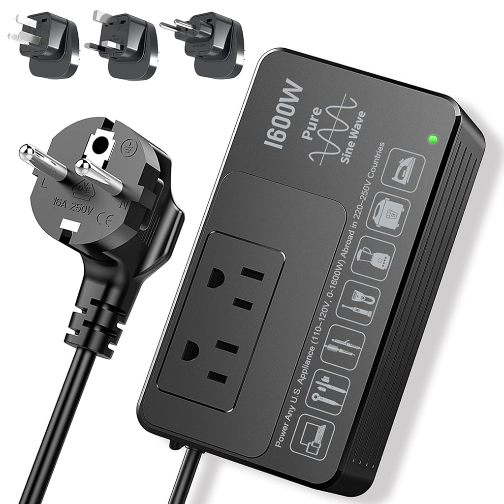 1600W 220V to 110V Voltage Converter, Power Any American Appliances in 220-250V, Plug & Play, No Limitations, Universal Power Plug Adapter Voltage Converter US to Europe International Travel