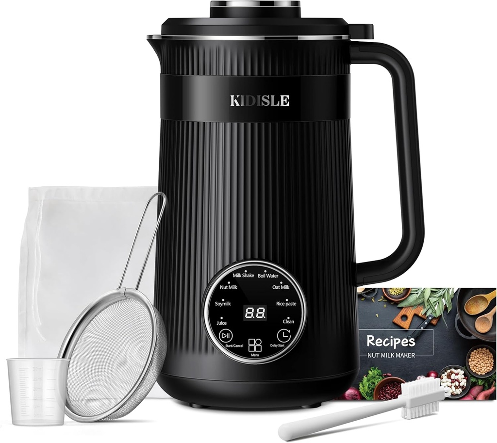 32oz Automatic Soy Machine for Homemade Almond, Oat, Coconut, Soy, Plant Based Milks and Non Dairy Beverages with Delay Start/Keep Warm/Self-Cleaning/Boil Water, Black