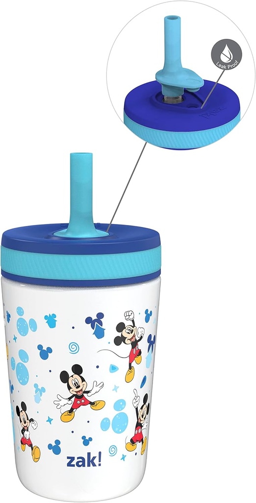 Zak Designs Disney Kelso Toddler Cups For Travel or At Home, 12oz Vacuum Insulated Stainless Steel Sippy Cup With Leak-Proof Design is Perfect For Kids (Mickey Mouse)