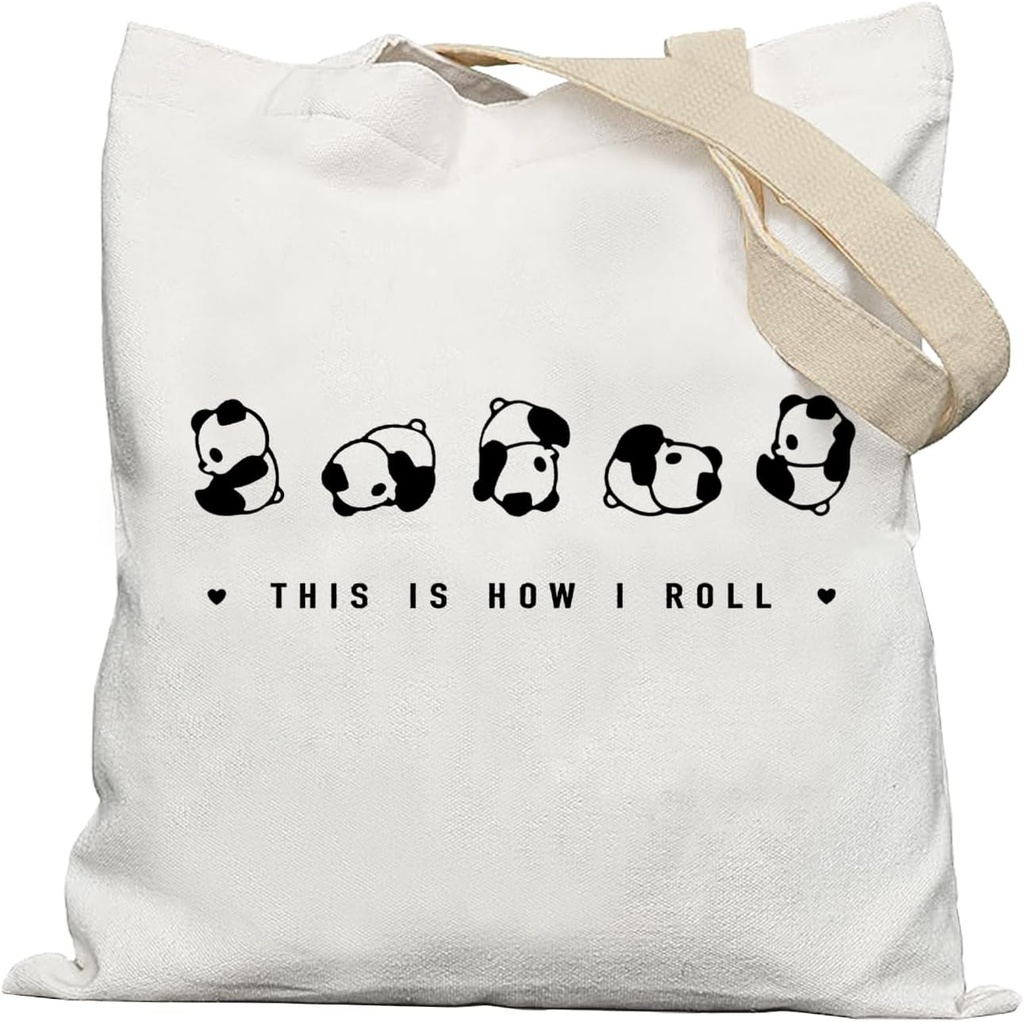 Cute Panda Canvas Tote Bags, Reusable Grocery Bags, White, 15" x 13" x 25", Unisex Adult