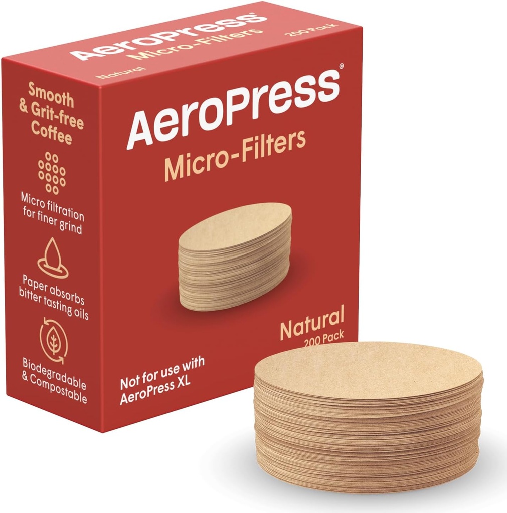 AeroPress Coffee Maker Natural Paper Micro-Filters – Round Replacement Coffee Filters, Unbleached, Compostable Paper Filters, Fits Standard Size AeroPress Coffee Makers, 200 Count