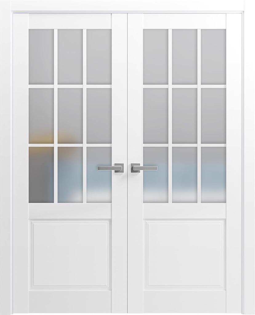 SARTODOORS Felicia 3309 | Double Swing Interior French Doors with Glass with Frosted Glass, Solid Wood, Hardware Included, 72x80, White, Classic