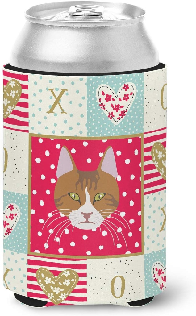 Caroline's Treasures CK5078CC Aegean Cat Love Can or Bottle Hugger, Red Cooler Washable Drink Sleeve Collapsible Beverage Insulated Holder, Can Hugger, Multicolor