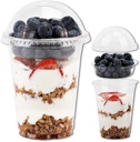 12 oz Clear Plastic Parfait Cups with Insert 3.25oz & Dome Lids No Hole - (50 Sets) Yogurt Fruit Parfait Cups for Kids, for Dips and Veggies, Take Away Breakfast and Snacks. No Leaking