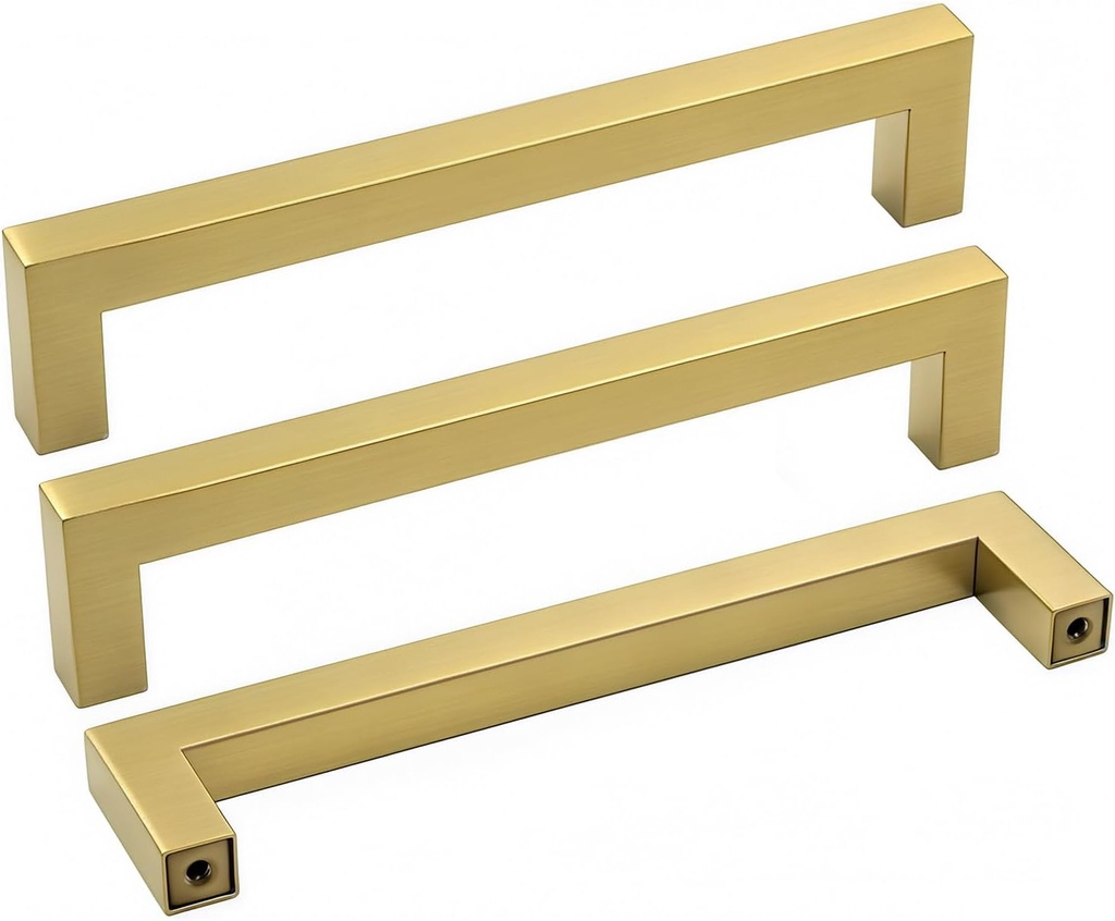 goldenwarm Brushed Brass Cabinet Handles Gold Kitchen Cabinet Pulls-LSJ12GD128 Bathroom Cabinet Hardware Modern Square Drawer Pulls 5" Hole Center 20 Pack