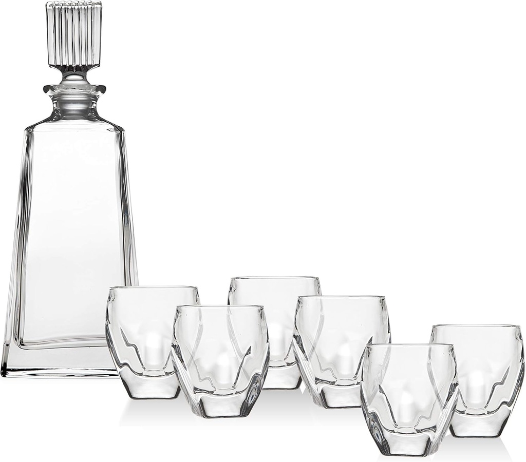 Godinger Stockholm Whiskey Decanter Set for Liquor, Scotch, Bourbon, Vodka, Water, Iced Tea and Juice- 7 Piece Set