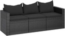 vidaXL Black 3-Seater Patio Sofa with Cushions - Poly Rattan Outdoor Furniture with Removable Padded Cushions, Durable PE Rattan, Powder-Coated Steel Frame, Lightweight and Modular Design
