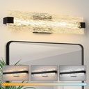 Black LED Bathroom Vanity Light, 24.4 Inch 15W Modern Dimmable Bathroom Light Fixture Over Mirror, Crystal Bar Wall Sconce Lighting for Bath, 3CCT, OS-MM5001-3BK