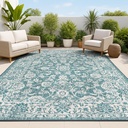 JONATHAN Y Weave Floral Indoor Outdoor Area Rug 10X14 Teal/Gray, Tela Bohemian Textured for Backyard, Patio, Porch, Easy-Cleaning, High Traffic, Pet-Friendly, Non-Shedding (SMB100C-14)