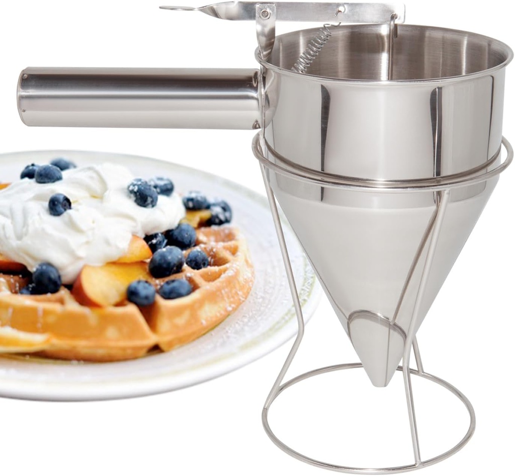 ALDKitchen Batter Dispenser | Funnel Dough Dispenser with Stand | Stainless Steel