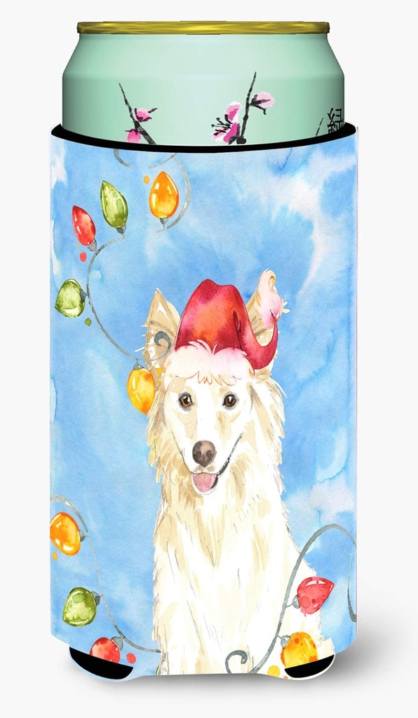 Caroline's Treasures CK2500TBC Christmas Lights White Collie Tall Boy Hugger Can Cooler Sleeve Hugger Machine Washable Drink Sleeve Hugger Collapsible Insulator Beverage Insulated Holder
