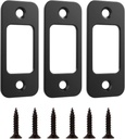 Deadbolt Strike Plate Door Backplate 1" x 2-1/4" Round Corner (Matte Black) with Screws 1-3/8" - 3 Pack