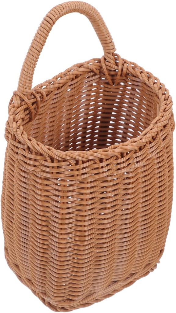 PRETYZOOM Hanging Wicker Wall Basket for Home Decor Imitation Rattan Storage for Kitchen Living Room Garden Stylish Brown Fruit and Vegetable Organizer