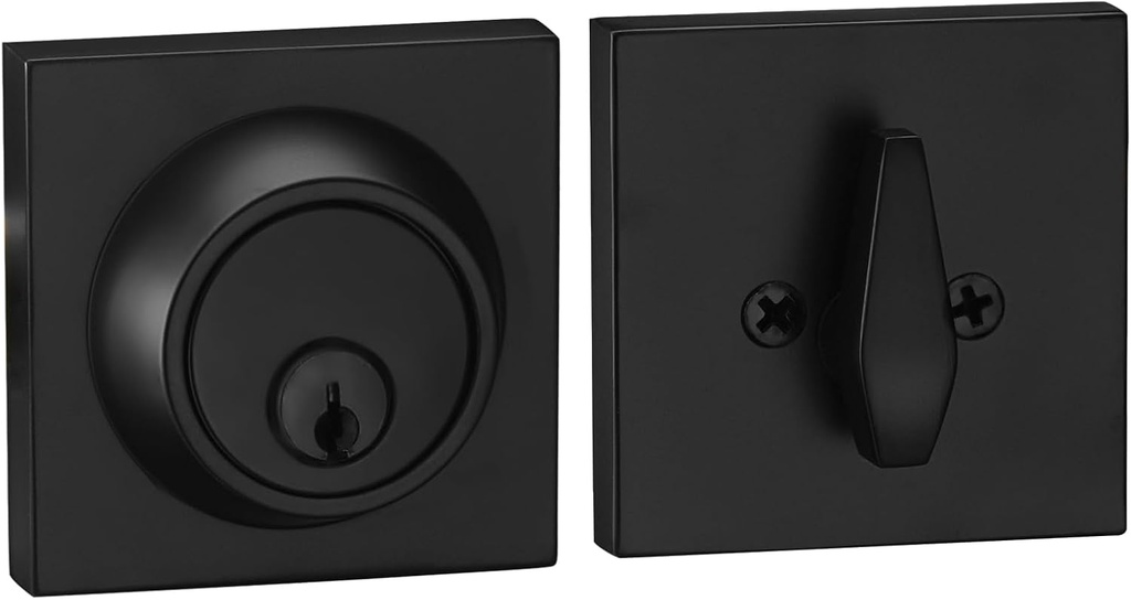 Berlin Modisch Sleek Series Square Single Cylinder Deadbolt Lock for Front Door Entrance Modern High Security Heavy Duty – Iron Black Finish