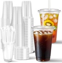 Charmount 100 Sets- 20 oz Clear Plastic Cups with Lids and Straws, Disposable To Go Cups for Cold Drinks, Coffee Bar Accessories, Iced Coffee, Smoothies