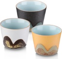 Ceramic Tea Cups Chinese Tea Cup Set of 3 Small Japanese Tea Cups Porcelain Sake Cup Kung Fu Tea Set Retro Style (Style 2#)
